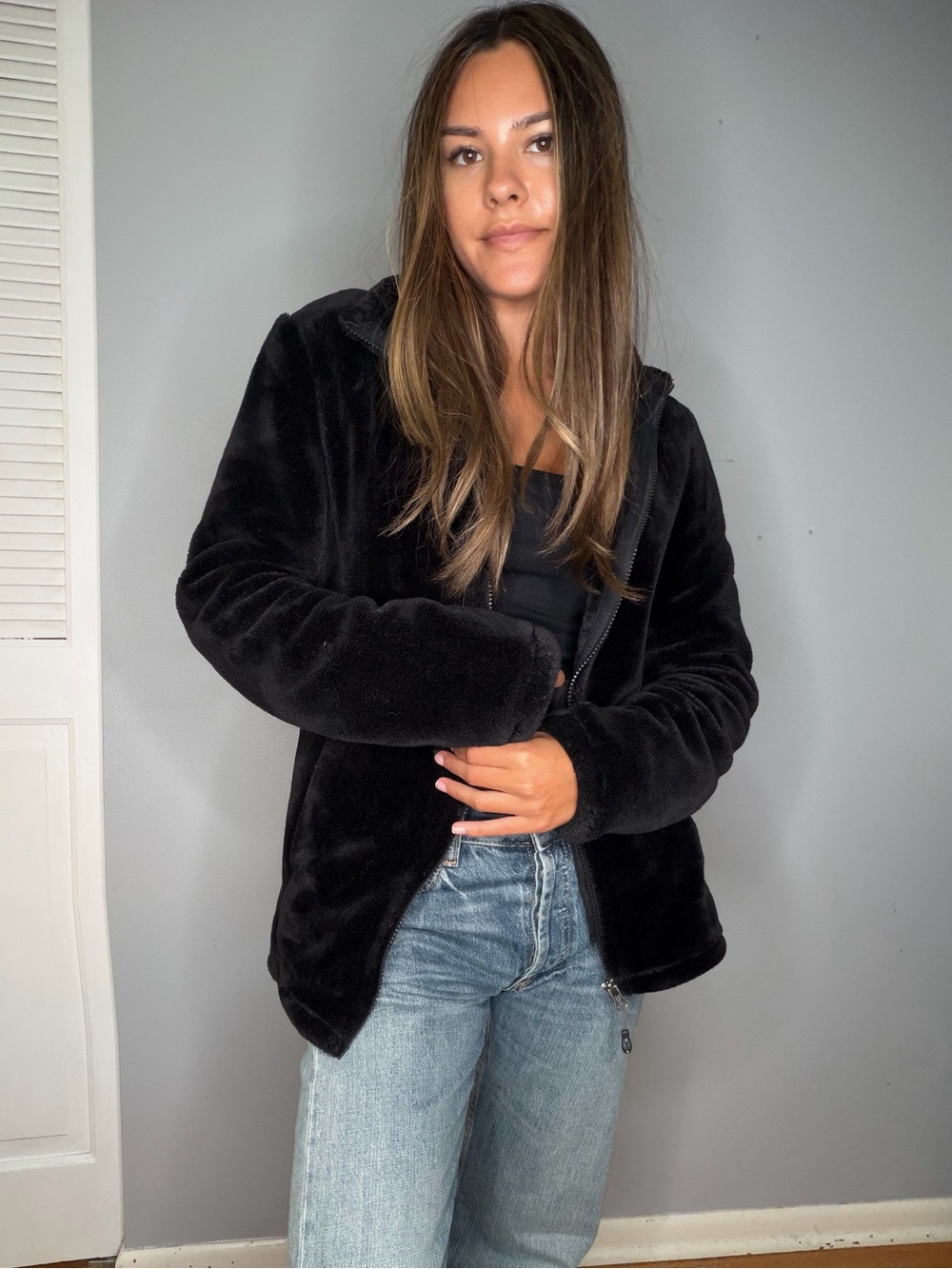 32 Degrees Black Plush Hooded Zip Jacket